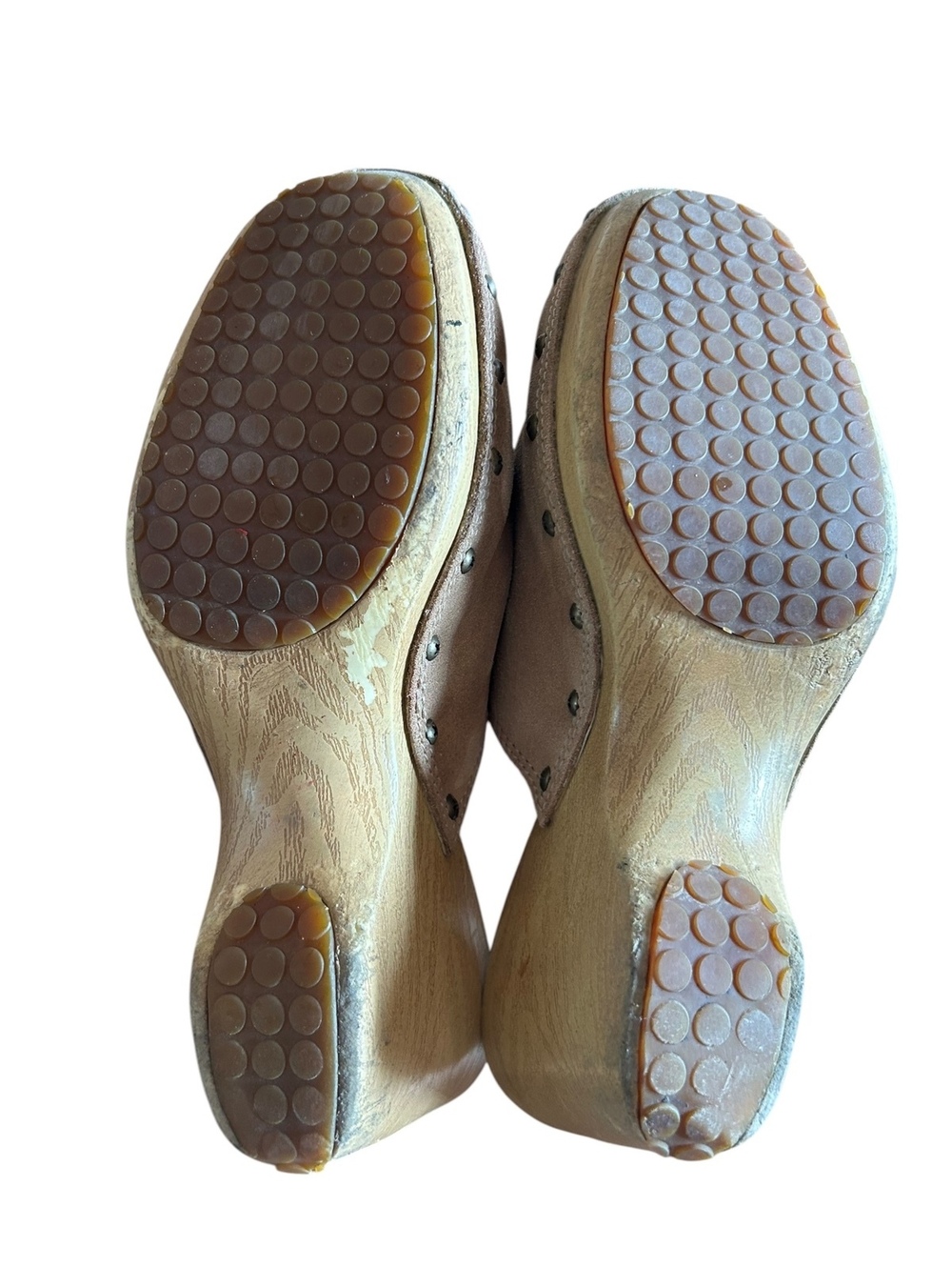 Tōgo Tan Suede Wooden Clogs Size 7 Boho Scandinavian Comfort Platform Mules - Picture 8 of 10